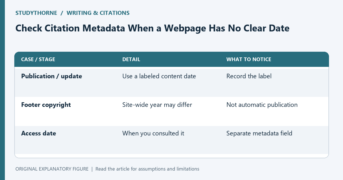 Publication, update, copyright, and access dates have different meanings in a citation record.